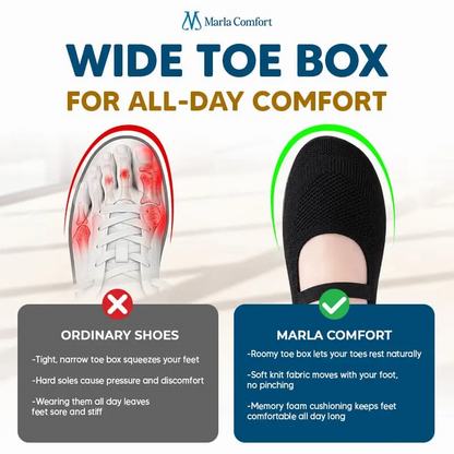 Marla Comfort - Women's Wide Toe Box Knit Mary Jane Flats, Slip-On Non-Slip Walking Shoes