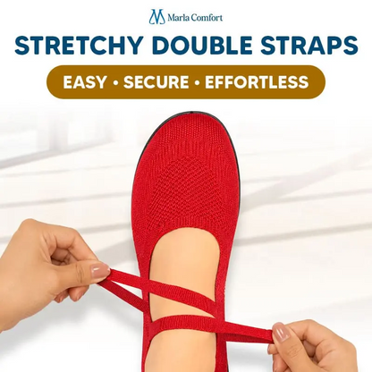 Marla Comfort - Women's Wide Toe Box Knit Mary Jane Flats, Slip-On Non-Slip Walking Shoes