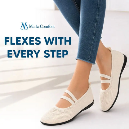 Marla Comfort - Women's Wide Toe Box Knit Mary Jane Flats, Slip-On Non-Slip Walking Shoes